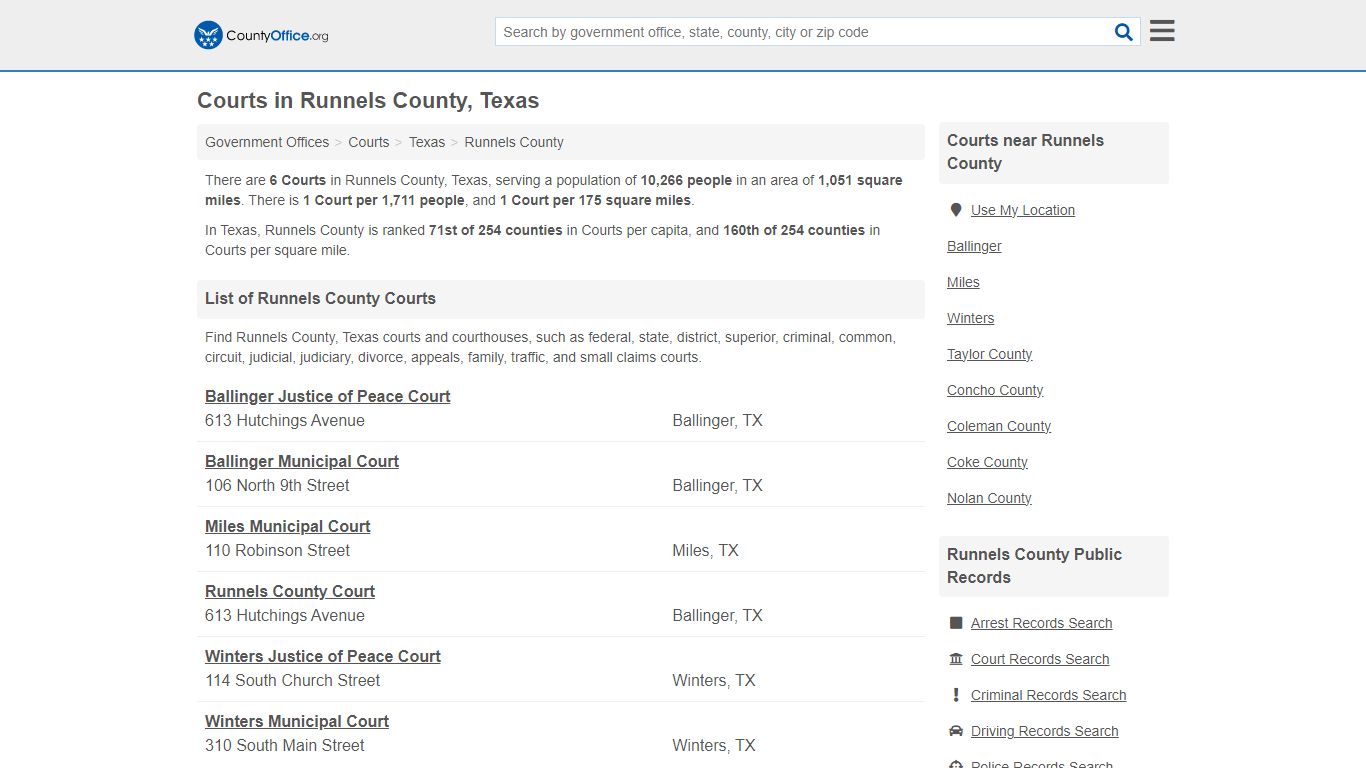 Courts - Runnels County, TX (Court Records & Calendars)